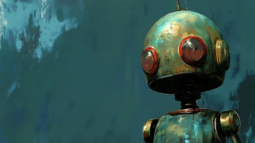 Vintage Robot Illustration with Teal Background