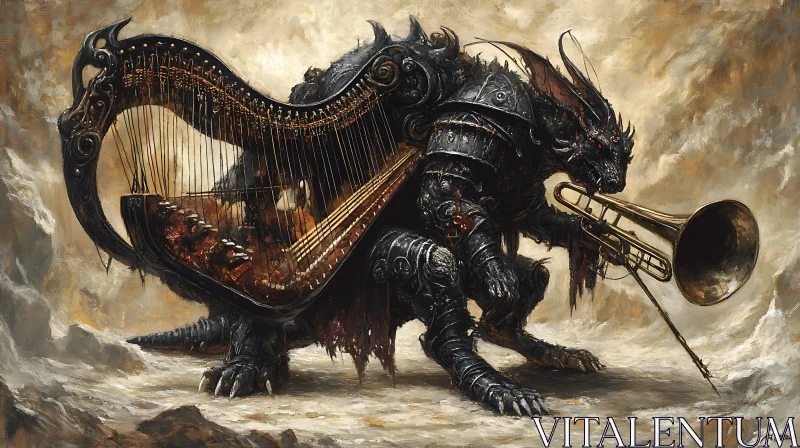 Dragon with Harp and Trombone AI Image