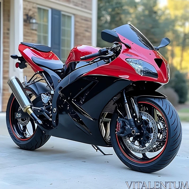 Sport Motorcycle: Red and Black AI Image