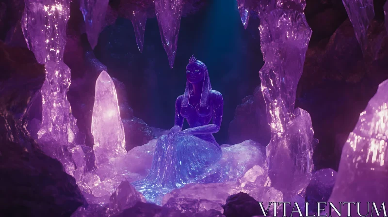 Figure in Purple Crystal Cave AI Image