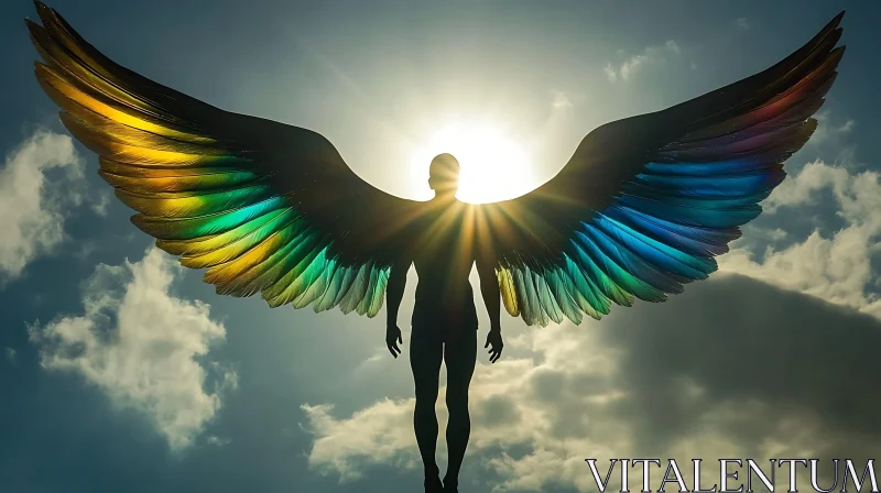 AI ART Winged Silhouette Against Radiant Sky