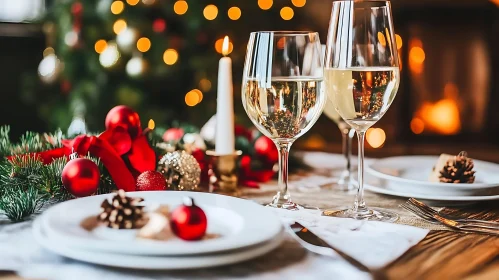 Festive Holiday Table with Wine and Decor