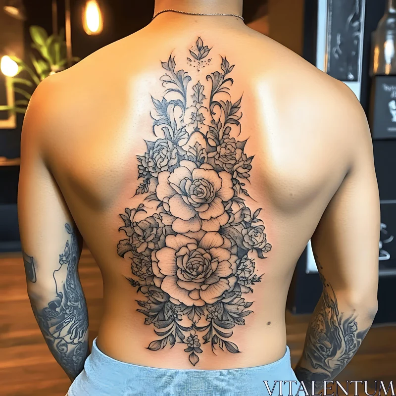 Detailed Rose Backpiece Tattoo AI Image