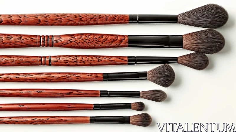 AI ART Minimalist Makeup Brushes Composition | Natural Wood Handles