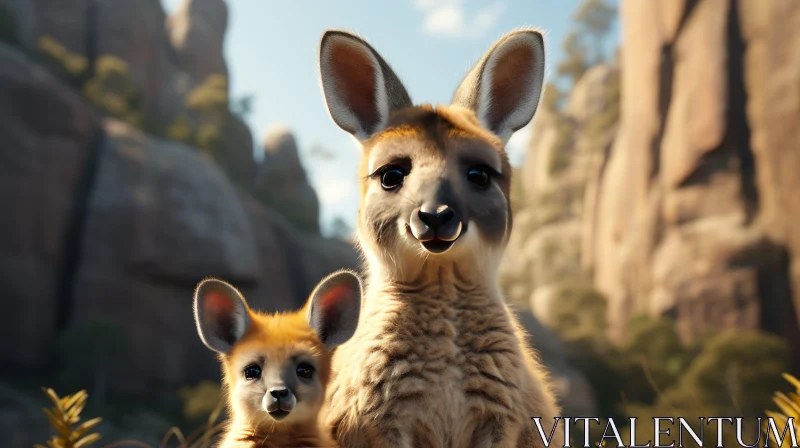 Mother and Baby Kangaroo in Field - Concept Art in Cinema4D AI Image