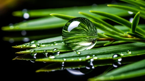 Nature's Essence: Water Drops on Green Leaf