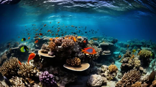 Underwater Panorama: Coral Reef and Colorful Fish
