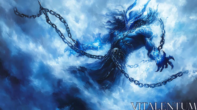 AI ART Blue Monster with Chains