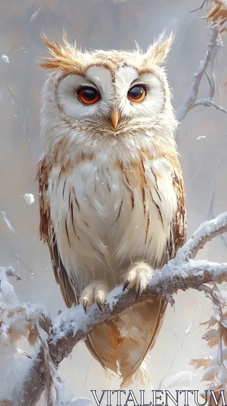 AI ART Snowy Owl Perched on Branch