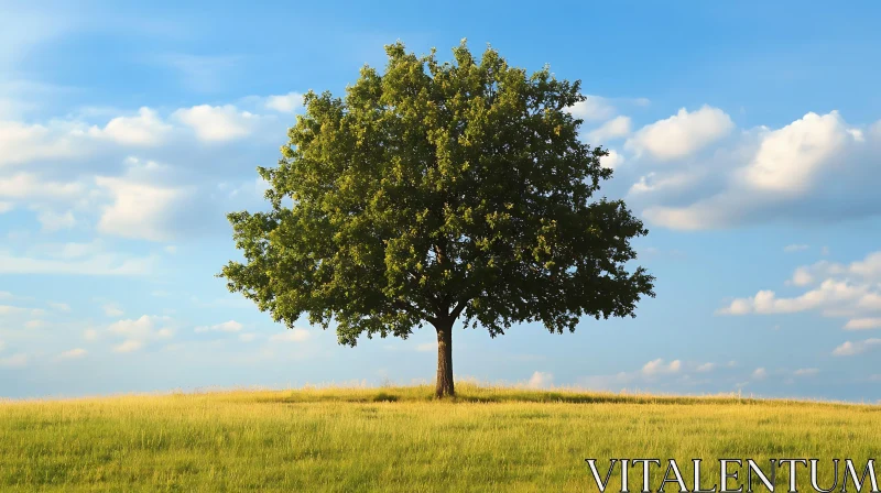 Solitary Tree Under Blue Sky AI Image