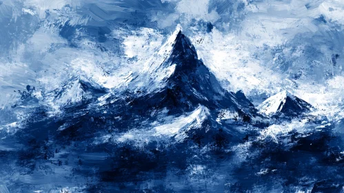 Blue Toned Abstract Mountain Landscape