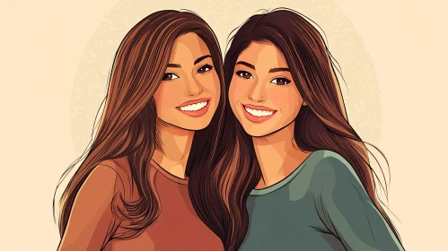 Cartoon Portrait of Smiling Women