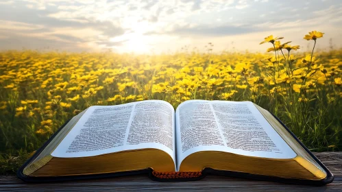 Open Book in Floral Meadow