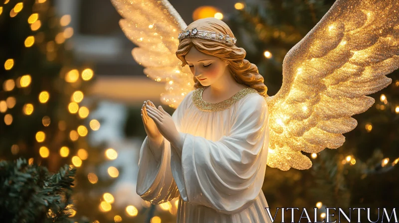 Glowing Angel in Prayerful Stance AI Image