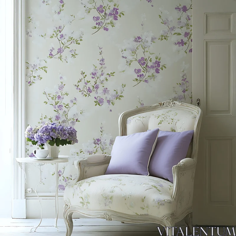 Floral Chair and Purple Hues Interior AI Image