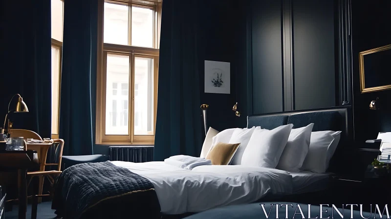 AI ART Sophisticated Bedroom with Dark Blue Palette