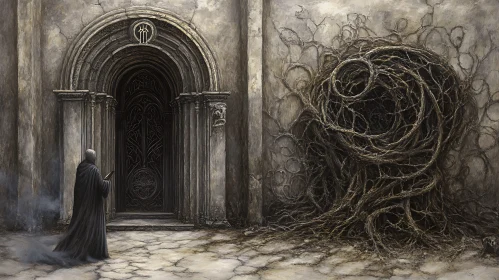 Gothic Portal with Reading Monk