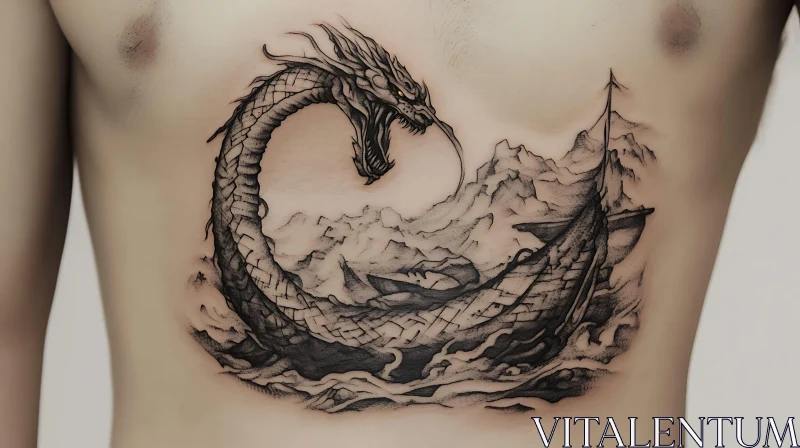 Mythical Dragon Tattoo on Chest AI Image