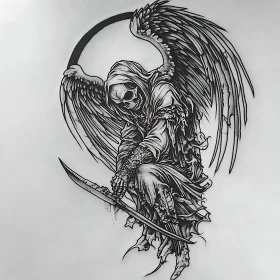 Monochrome Angel Skeleton Art