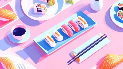 Elegant Sushi Art in Pastel Shades