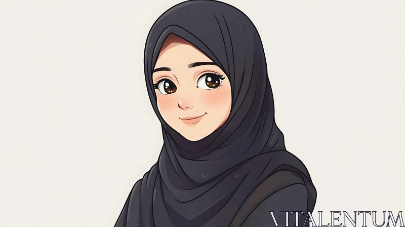 Anime Style Woman with Hijab AI Image