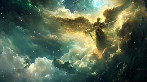 Winged Angel in Ethereal Sky
