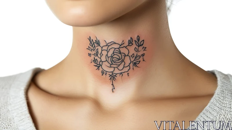 Elegant Rose Neck Tattoo Art AI Image