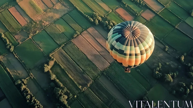 Aerial View of Balloon Over Farmland AI Image