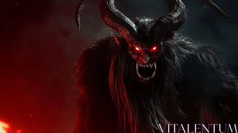 AI ART Nightmarish Krampus with Glowing Red Eyes