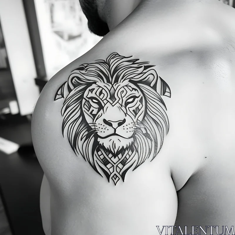 Black Ink Lion Tattoo Design AI Image