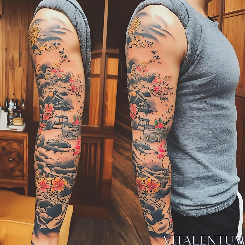 Japanese Style Full Sleeve Tattoo Art AI Image