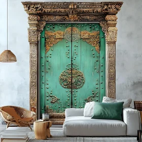 Turquoise Door in a Modern Interior Setting