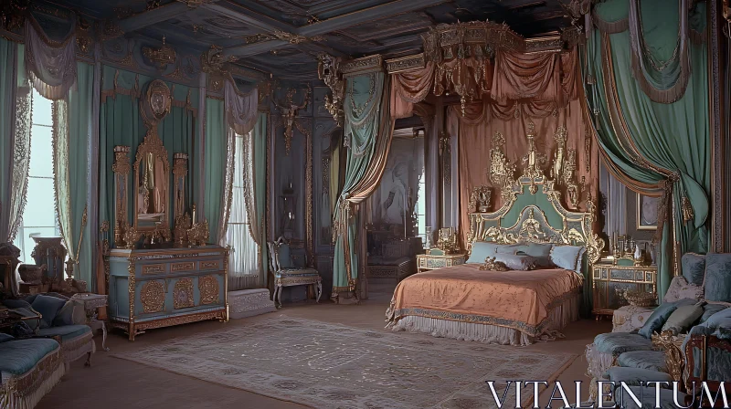 Luxurious Vintage Bedroom with Plush Textiles AI Image