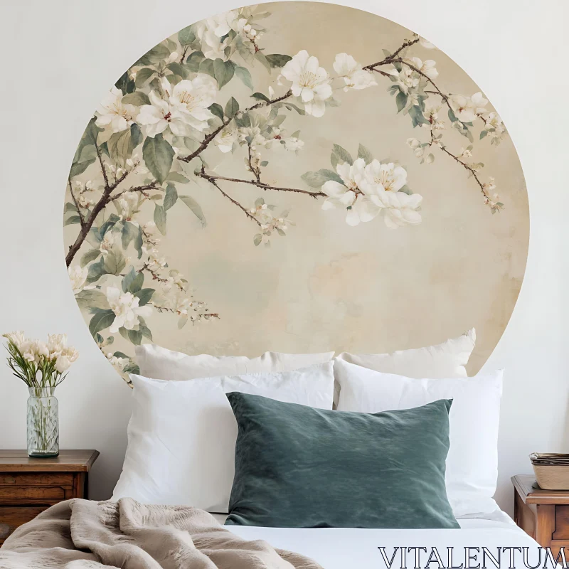 Peaceful Bedroom with Floral Circle AI Image