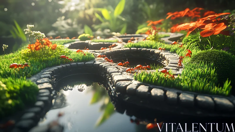 Tiny World: Ants on a Stone Path AI Image