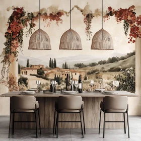 Charming Interior with Landscape Mural and Table