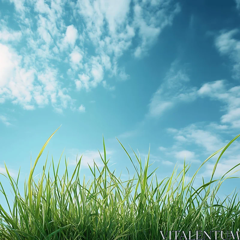 AI ART Lush Grass Field Under Blue Sky