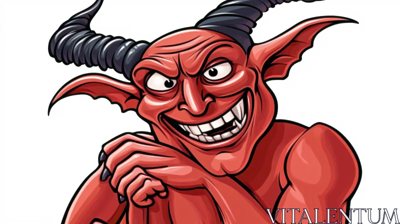 Red Demon with Horns Cartoon AI Image