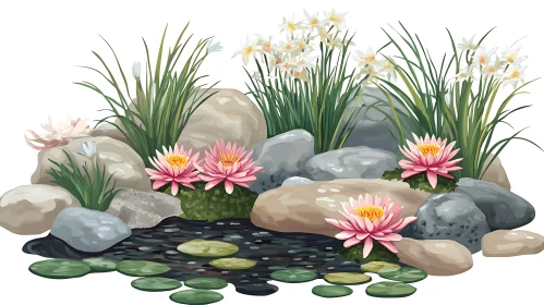 Pond Flowers and Rock Garden