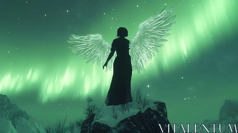 AI ART Guardian Angel Under Northern Lights