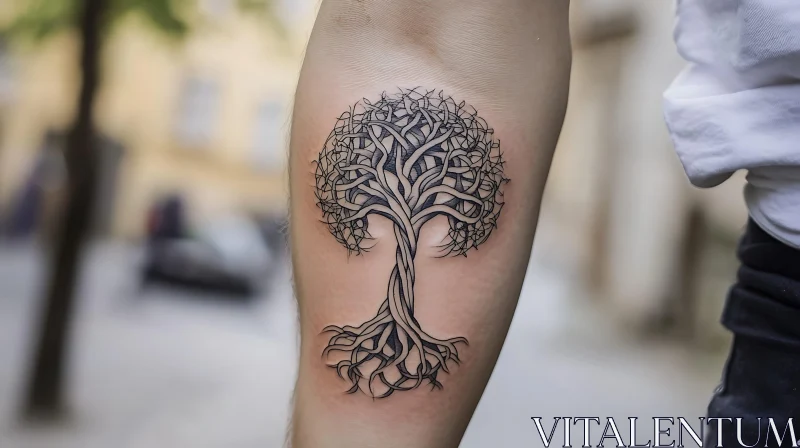 Detailed Tree Tattoo Design on Inner Arm AI Image