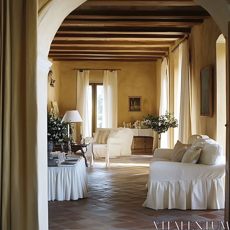 AI ART Sunlit Living Room with Terracotta Floors