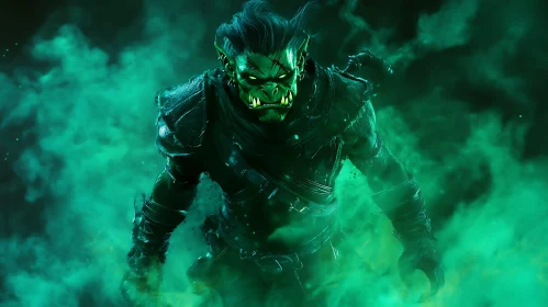 Green Orc Warrior Emerging From Smoke