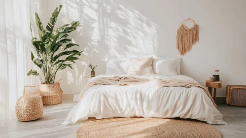 Sunlit Minimalist Bedroom with Plant
