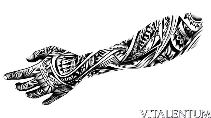 Intricate Black and White Arm Tattoo AI Image