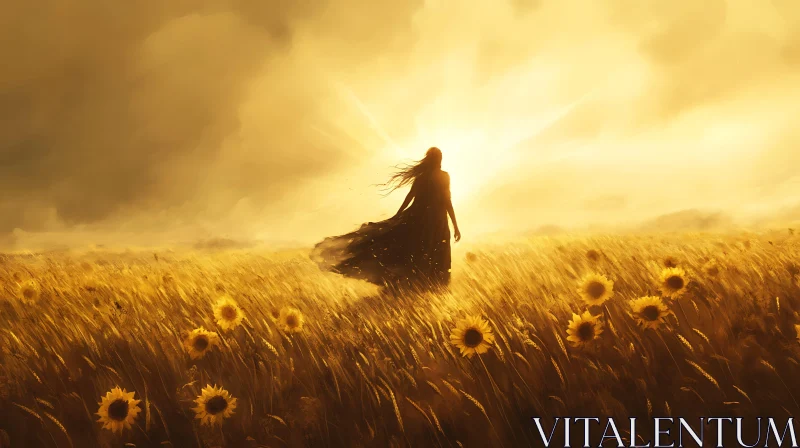 AI ART Golden Field Silhouette