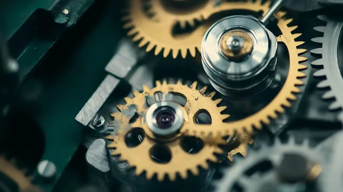 Detailed View of Mechanism with Gold and Silver Gears