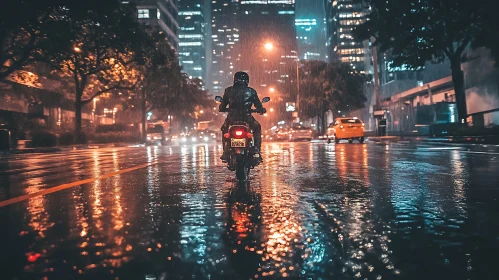 Urban Motorcycle Ride in the Rain