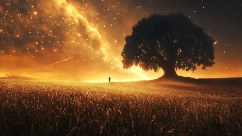 Starlit Field with Solitary Figure