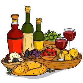 Vibrant Still Life Composition of Wine and Fruits